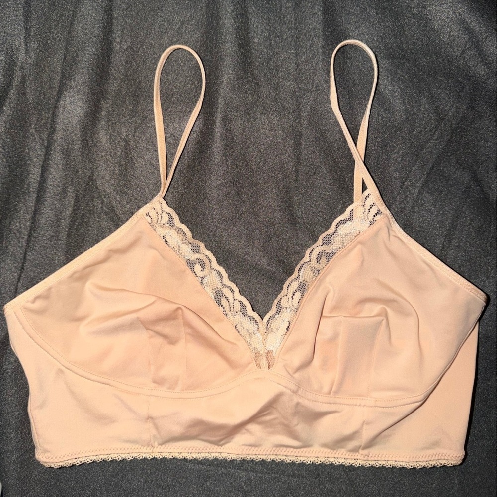 INC International Concepts Almond Latte Lace Trim Bralette Large NWT 100137977 - Picture 1 of 4